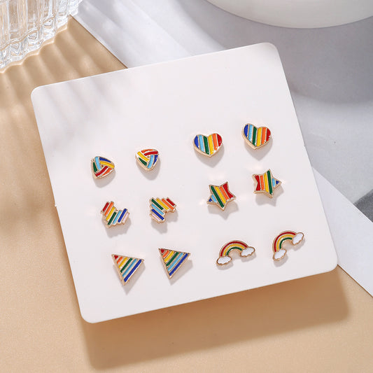 Rainbow Enamel Stud Earrings Set (6 Pairs) | Cute Mini Studs for Women & Girls – The Mirage Fashion