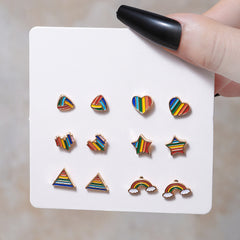 Rainbow Enamel Stud Earrings Set (6 Pairs) | Cute Mini Studs for Women & Girls – The Mirage Fashion