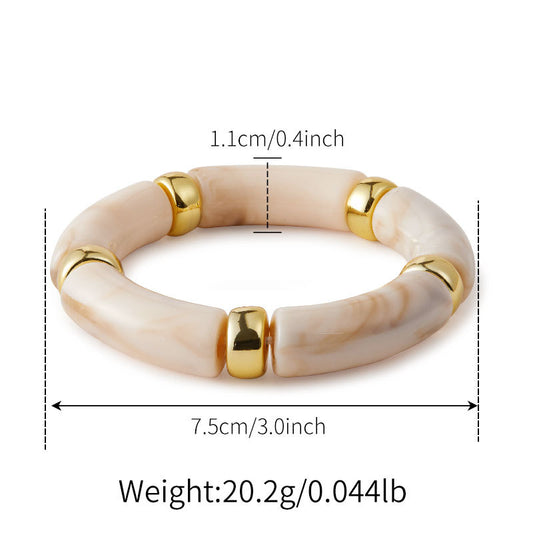 Ivory Marble Finish Kada Bracelet for Women – Elegant Resin Tube Bangle with Gold Accents