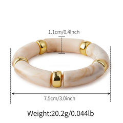 Ivory Marble Finish Kada Bracelet for Women – Elegant Resin Tube Bangle with Gold Accents