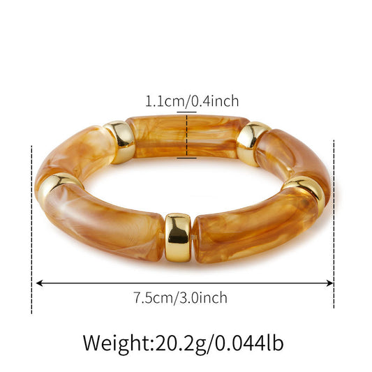 Amber Glow Resin Kada Bracelet for Women – Elegant Tube Bead Bangle with Gold Accents