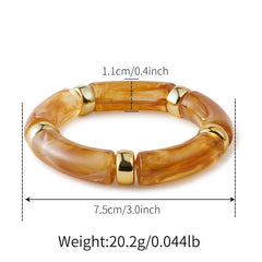 Amber Glow Resin Kada Bracelet for Women – Elegant Tube Bead Bangle with Gold Accents