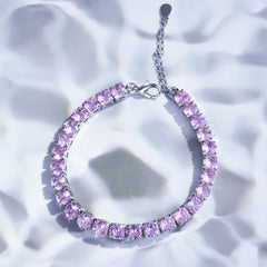 Lavender Crystal Tennis Bracelet in Silver Finish | Elegant Adjustable Bracelet for Women