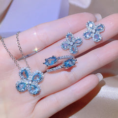 MIRAGE - Beautiful Sky blue floral pendent earing set with ring