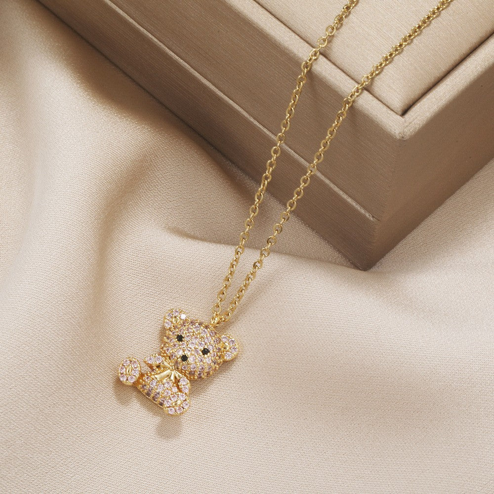 Mirage  Sparkling Teddy Bear Pendant Necklace – Luxury Bling Charm