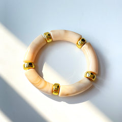 Ivory Marble Finish Kada Bracelet for Women – Elegant Resin Tube Bangle with Gold Accents