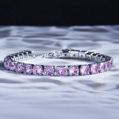 Lavender Crystal Tennis Bracelet in Silver Finish | Elegant Adjustable Bracelet for Women
