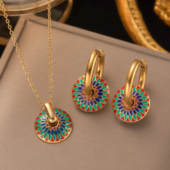 Multicolor Enamel Necklace & Earrings Set | Gold-Plated Jewellery