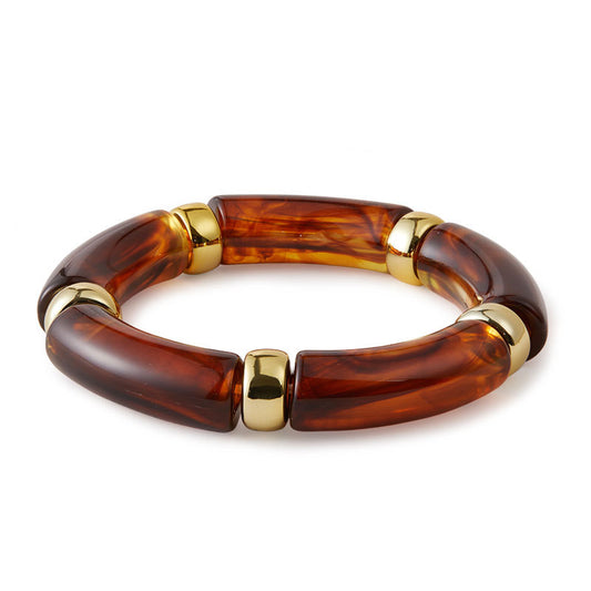 Amber Finish Beaded Kada Bracelet for Women – Elegant Resin Tube Bangle with Gold Accents