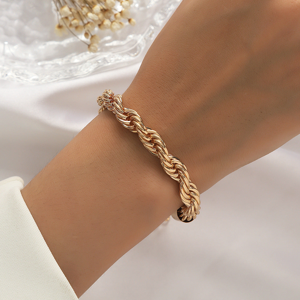 Gold-Tone Twisted Rope Bracelet for Women | Elegant Chunky Chain Bracelet