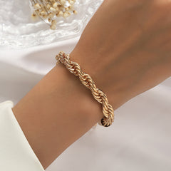 Gold-Tone Twisted Rope Bracelet for Women | Elegant Chunky Chain Bracelet