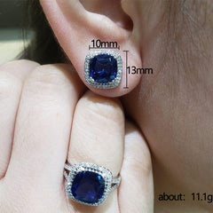 Royal Blue Cushion Cut Stone Necklace, Earrings & Ring Set | Party Jewellery