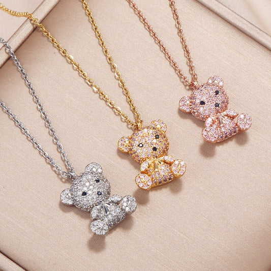 Mirage  Sparkling Teddy Bear Pendant Necklace – Luxury Bling Charm