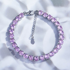 Lavender Crystal Tennis Bracelet in Silver Finish | Elegant Adjustable Bracelet for Women