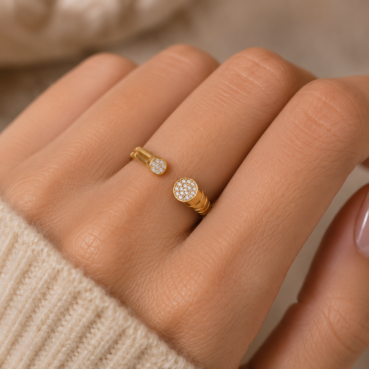 Open Adjustable Gold Plated CZ Ring for Women  The Mirage Fashion