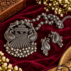 Oxidized Peacock Statement Necklace Set with Earrings | The Mirage Fashion
