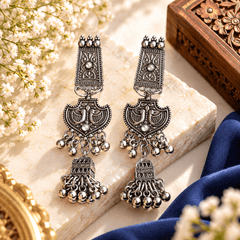 Rajwada Heritage Long Oxidized Tribal Necklace Set with Earrings | The Mirage Fashion