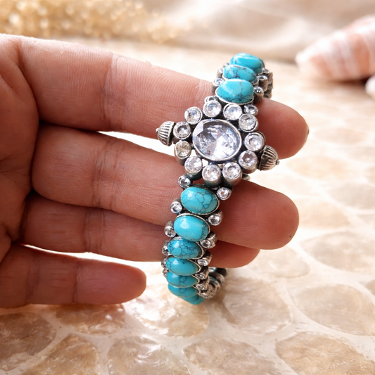 Vintage Turquoise Stone Bracelet for Women | Oxidized Silver Statement Bracelet – The Mirage Fashion