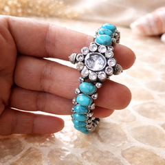Vintage Turquoise Stone Bracelet for Women | Oxidized Silver Statement Bracelet – The Mirage Fashion