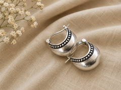 Oxidised Silver Dome Hoop Earrings for Women – Classic Statement Bali Earrings | Vintage Ethnic Jewelry