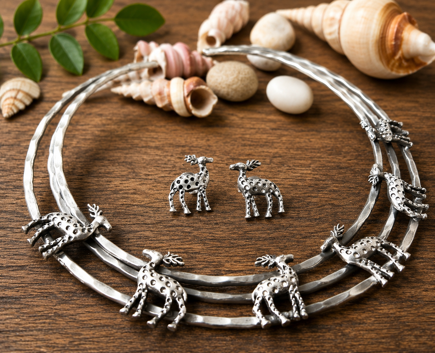 Oxidised Deer Design Choker Necklace Set with Stud Earrings  Tribal Boho Statement Jewelry for Women | Hasli 