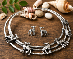 Oxidised Deer Design Choker Necklace Set with Stud Earrings  Tribal Boho Statement Jewelry for Women | Hasli 