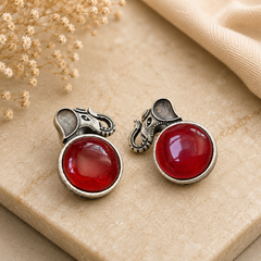 Oxidised Elephant Stud Earrings with Ruby Red Stone – Vintage Animal Motif Statement Earrings for Women | The Mirage Fashion