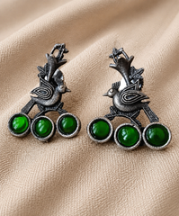 Oxidised Silver Bird Motif Stud Earrings for Women – Nature Inspired Tribal Earrings with Stone Accents | Boho Ethnic Jewelry | THE MIRAGE fFSHION