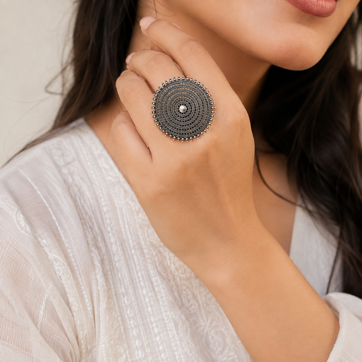 Oxidised Silver Statement Ring for Women  Ethnic Ring