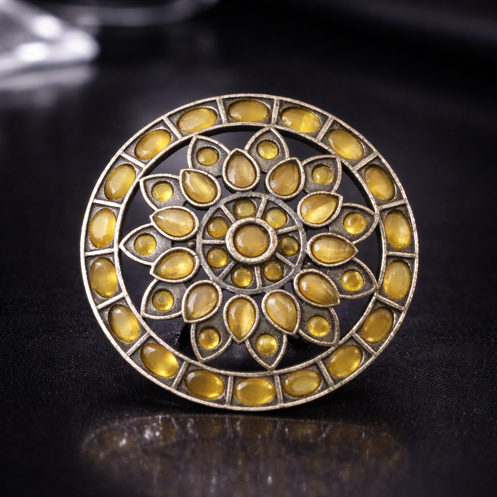 Oxidised Yellow Stone Floral Statement Ring for Women  The Mirage Fashion