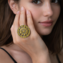 Oxidised Yellow Stone Floral Statement Ring for Women  The Mirage Fashion 1