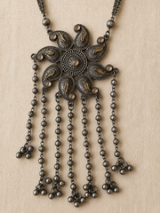 Oxidized Floral Long Pendant Necklace Set with Matching Ghungroo Earrings for Women | The Mirage Fashion