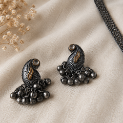 Oxidized Floral Long Pendant Necklace Set with Matching Ghungroo Earrings for Women | The Mirage Fashion