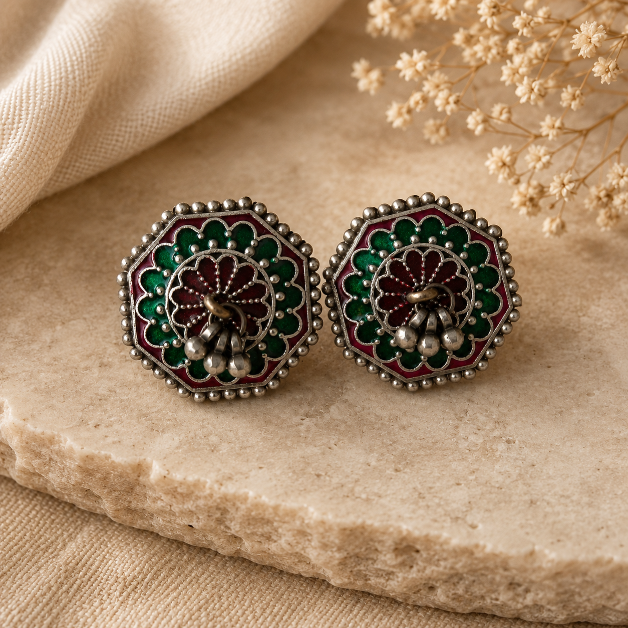 Oxidized Multicolor Choker Set with Stud Earrings & Statement Ring for Women | The Mirage Fashion earrings 