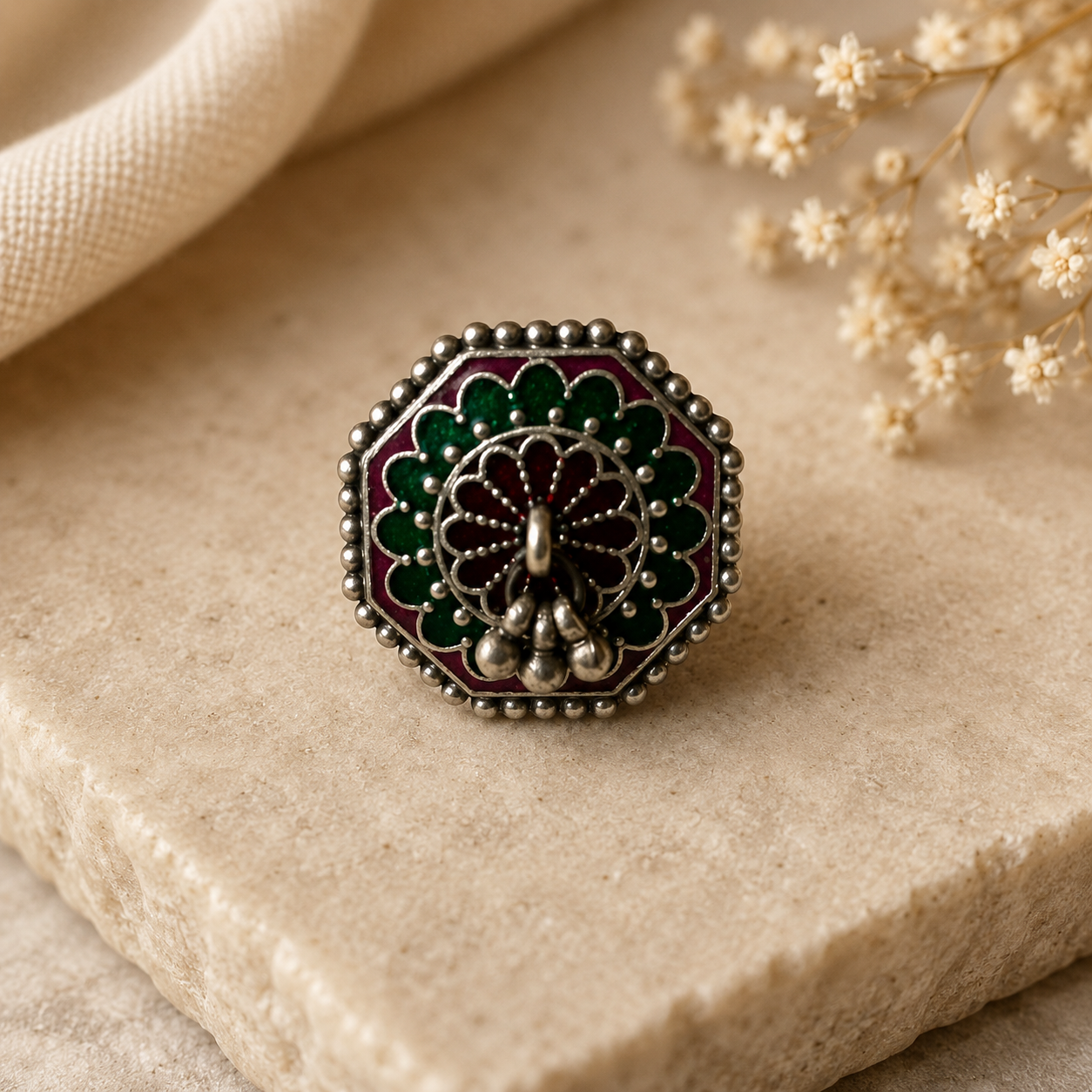 Oxidized Multicolor Choker Set with Stud Earrings & Statement Ring for Women | The Mirage Fashion rings 