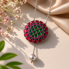 Oxidized Multicolor Pendant Set with Long Drop Earrings for Women | The Mirage Fashion