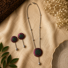 Oxidized Multicolor Pendant Set with Long Drop Earrings for Women | The Mirage Fashion