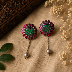 Oxidized Multicolor Pendant Set with Long Drop Earrings for Women | The Mirage Fashion