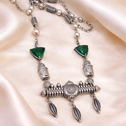 Oxidized Peacock Necklace Set with Red Stones | Vintage Statement Jewelry – The Mirage Fashion