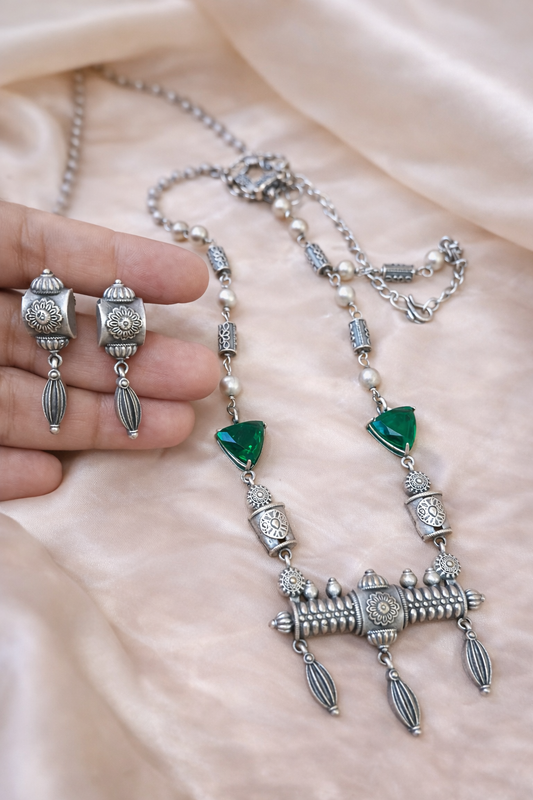 Oxidized Peacock Necklace Set with Red Stones | Vintage Statement Jewelry – The Mirage Fashion