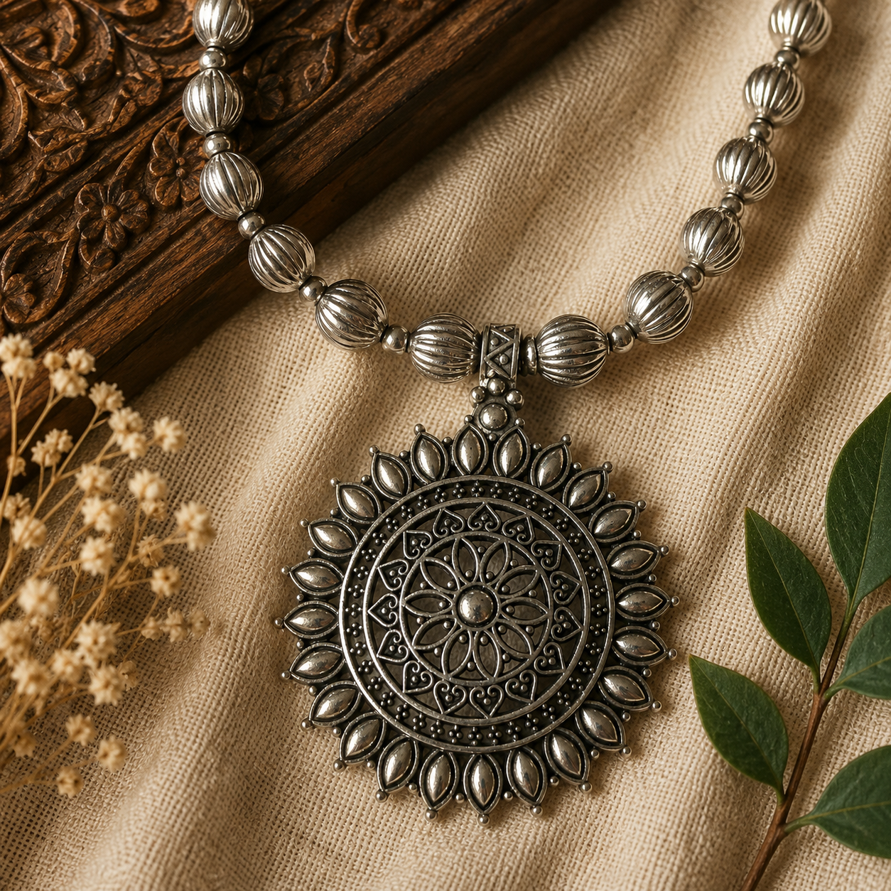 Oxidized Sun Mandala Pendant Necklace Set with Earrings for Women  The Mirage Fashion