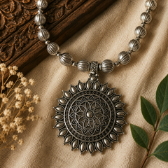 Oxidized Sun Mandala Pendant Necklace Set with Earrings for Women  The Mirage Fashion