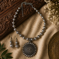Oxidized Sun Mandala Pendant Necklace Set with Earrings for Women  The Mirage Fashion