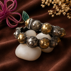Oxidized Silver & Gold-Tone Beaded Kada Bangles for Women