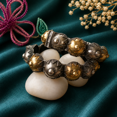Vintage Oxidized Silver & Gold dual tone Dome Bangles for Women | Statement Bracelet – The Mirage Fashion ( single Bangle )