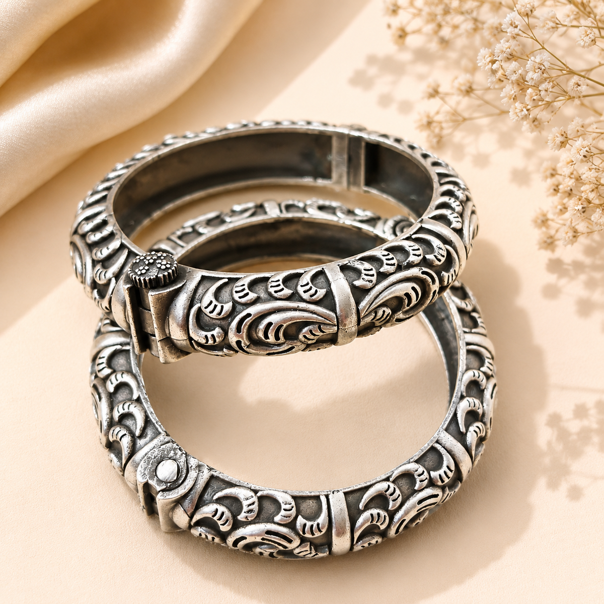 Oxidized Silver Kada Bangles for Women