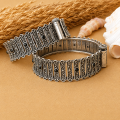 Oxidized silver kada bangles for women with black stone accents