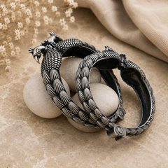 Peacock Design Oxidized Kada Bracelet Pair for Women Traditional Statement Bangles | The Mirage Fashion
