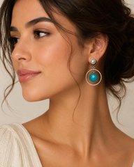 Pearl & Turquoise Hoop Drop Earrings for Women – Elegant Silver-Tone Statement Earrings  Contemporary Fashion Jewelry  The Mirage Fashion