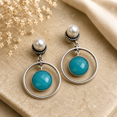 Pearl & Turquoise Hoop Drop Earrings for Women – Elegant Silver-Tone Statement Earrings  Contemporary Fashion Jewelry  The Mirage Fashion